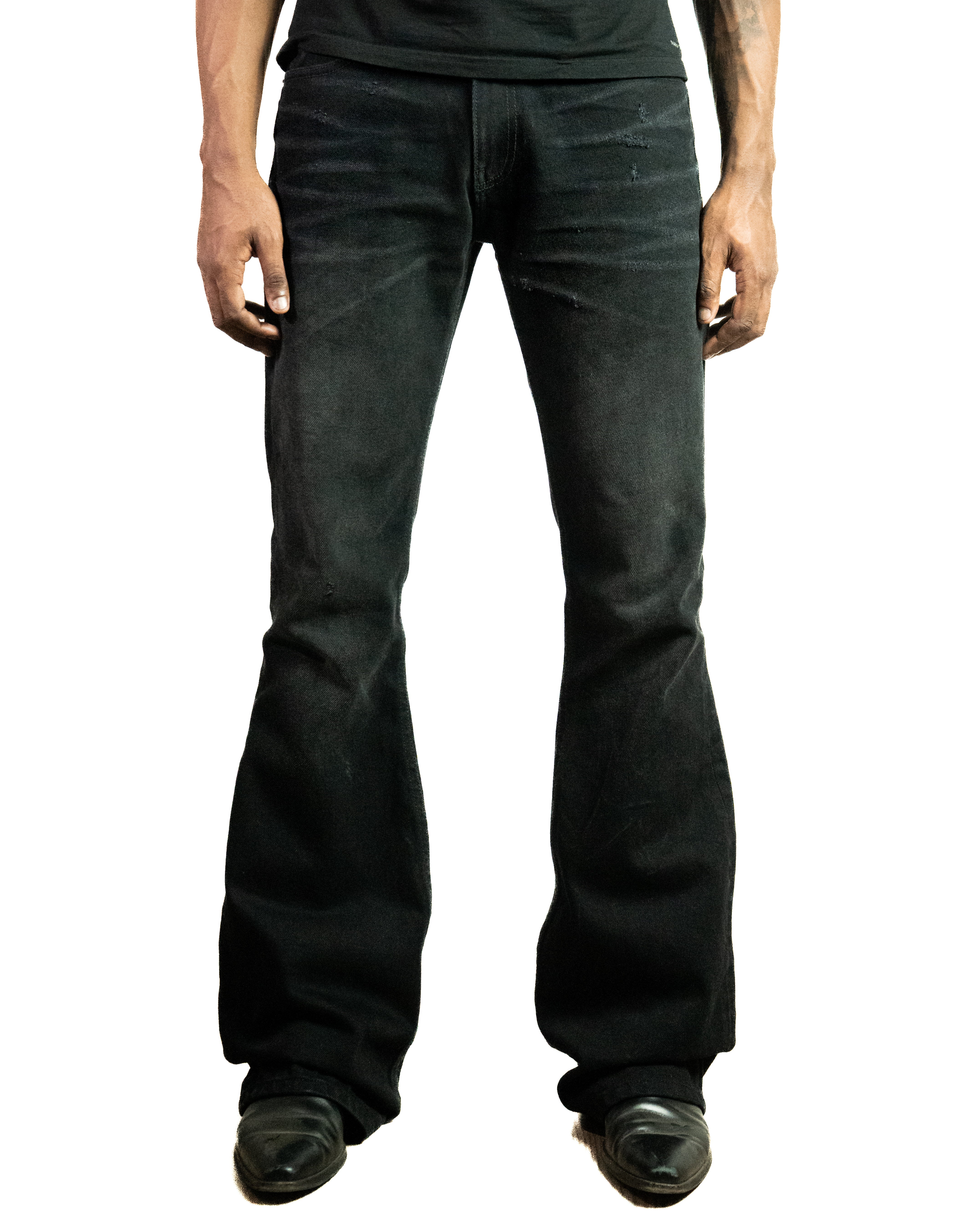 Front: Selah Denim Black low-rise bootcut jeans front view
